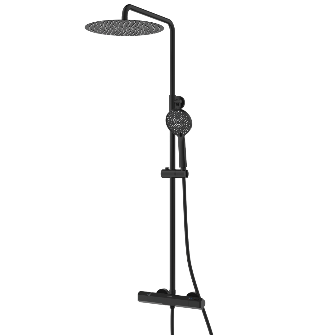 Regenduschset Tyler 30 CM Rund mit Thermostatarmatur  - Schwarz