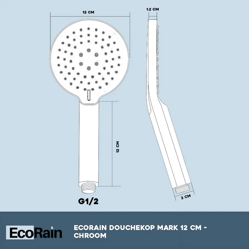 Wassersparender Duschkopf Mark 12 cm mit Schlauch – Chrom