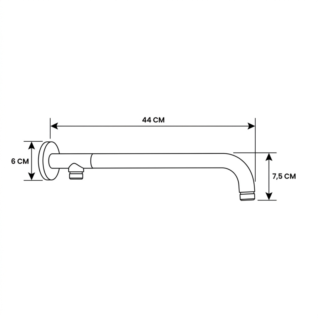Hoofddouche Douchearm 44 cm met Slangaansluiting - Chroom