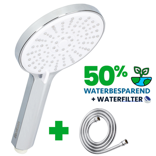 Wassersparender Duschkopf Mark 12 cm mit Schlauch – Chrom