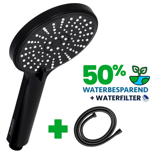 Wassersparender Duschkopf Mark 12 cm mit Schlauch – Schwarz
