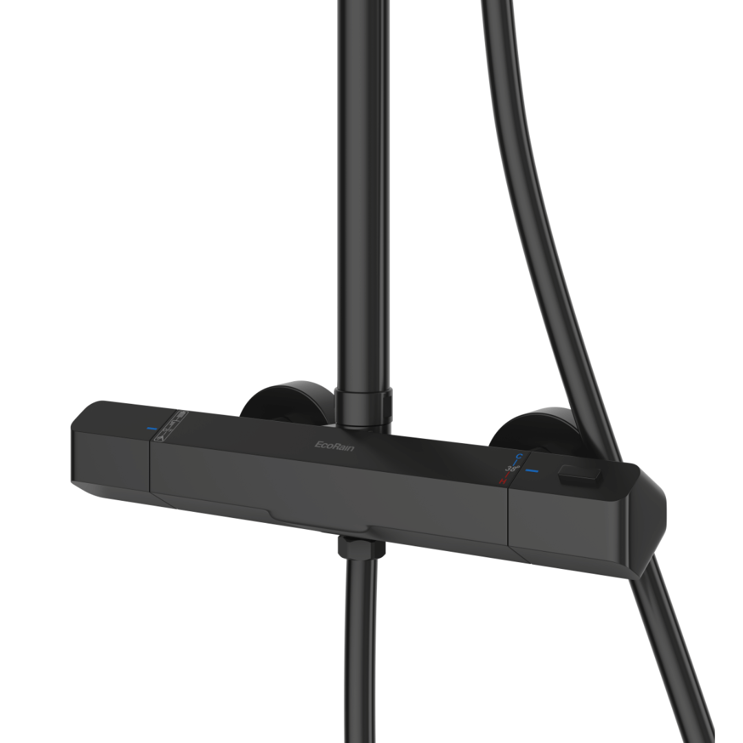 Regenduschset mit Thermostathahn - ohne Duschköpfe schwarz